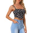 thumbnail image 4 of INSPIRE CHIC Women's Sweetheart Neck Floral Printing Smocked Back Cropped Cami Top Black L, 4 of 5