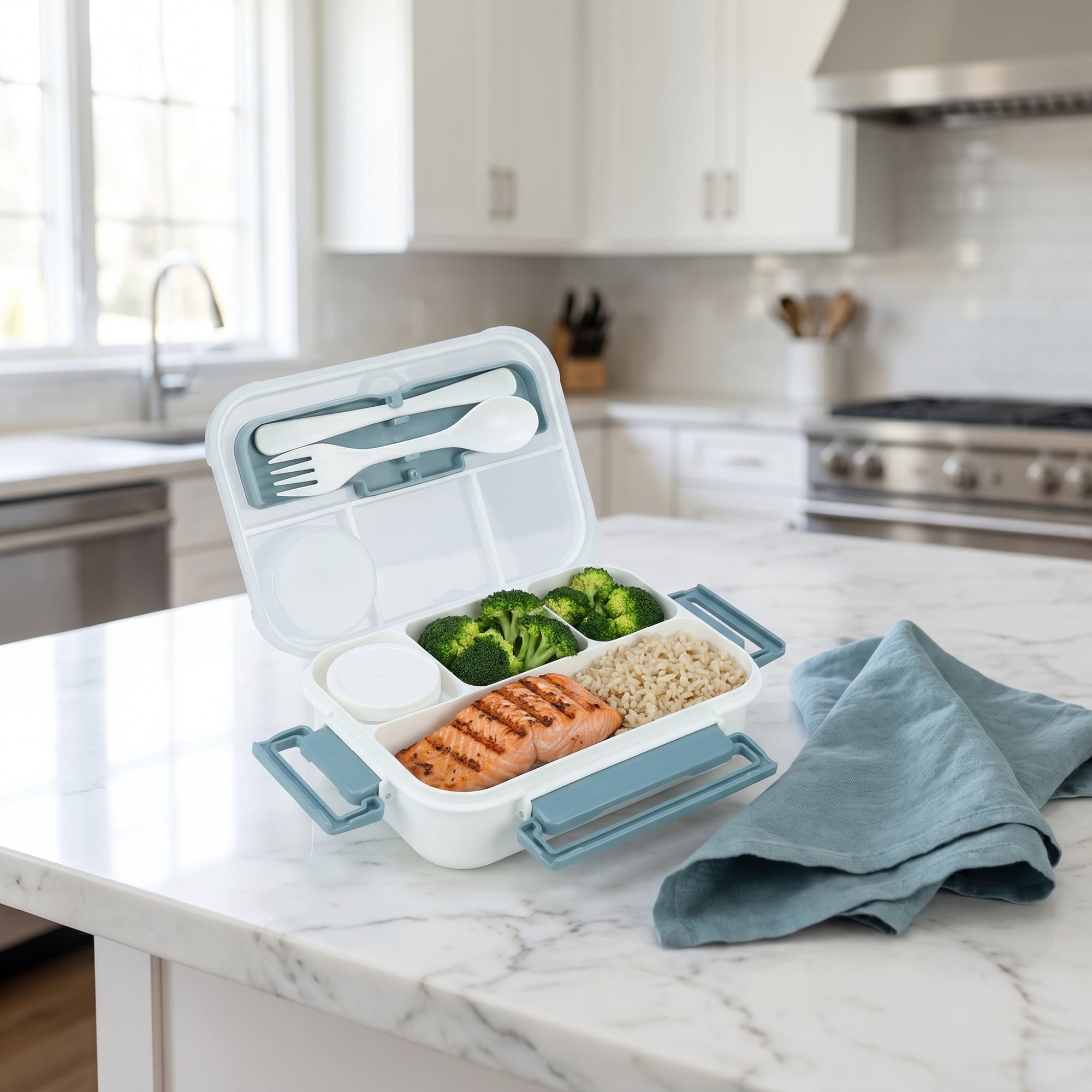 Unique Bargains Leakproof Meal Bento Lunch Box with Utensil Slot Dip Cup Gray