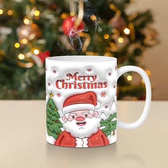 Christmas Clearance, Inflated Snowman and Santa Mugs, 15oz and 11oz Ceramic Coffee Cups with Puffy Design for Holiday Gifting and Everyday Use, Nightmare Before Christmas Decor