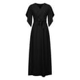 thumbnail image 5 of Bigersell Prom Dress Women's Summer Solid Waist V-Neck Trumpet Short Sleeve Hem Split Dresses Plus Size Dress for Female Women's Plus Maxi Dresses, Style 33025, Black XXL, 5 of 8