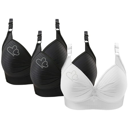 Ndbuld Plus Size Bras for Women Wireless 3PCS Woman s Printing Gathered Together Large Size Daily Bra Underwear No Rims Clearance Sales online Deals XS-4XL XXXXL White