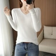 thumbnail image 2 of cfhntfmh Sweater for Women Trendy V Neck Long Sleeve Knit Pullover Shirts Fall Comfy Solid Color Tunic Tops, 2 of 3