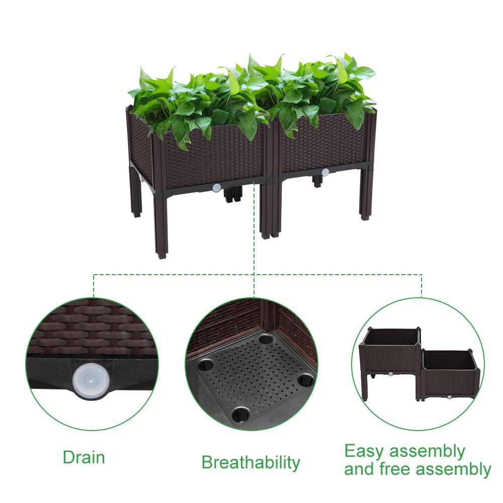 Ktaxon Raised Garden Bed Kit Planter Box Plastic Planting Box 2 Boxes Free Splicing for Indoor and Outdoor Use