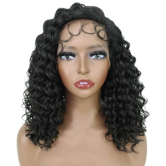 LUXLUXE Nadia 14.5” Side-parted HD Lace Front Medium Length Natural Looking Curls With Fine Baby Hair, Natural Black