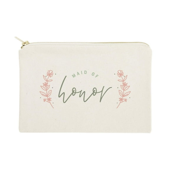 Floral Maid of Honor Cotton Canvas Cosmetic Bag