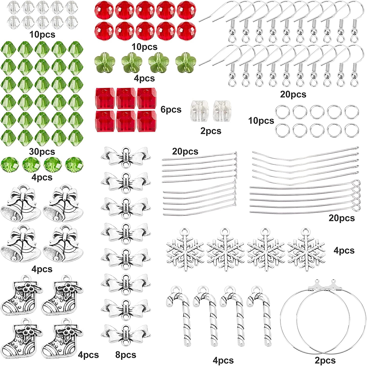 1 Box DIY 10 Pairs Christmas Electroplate Glass Beads Dangle Earring Making Kits Snowflake Bowknot Christmas Sock Candy Pendants Charms & Earring Hooks