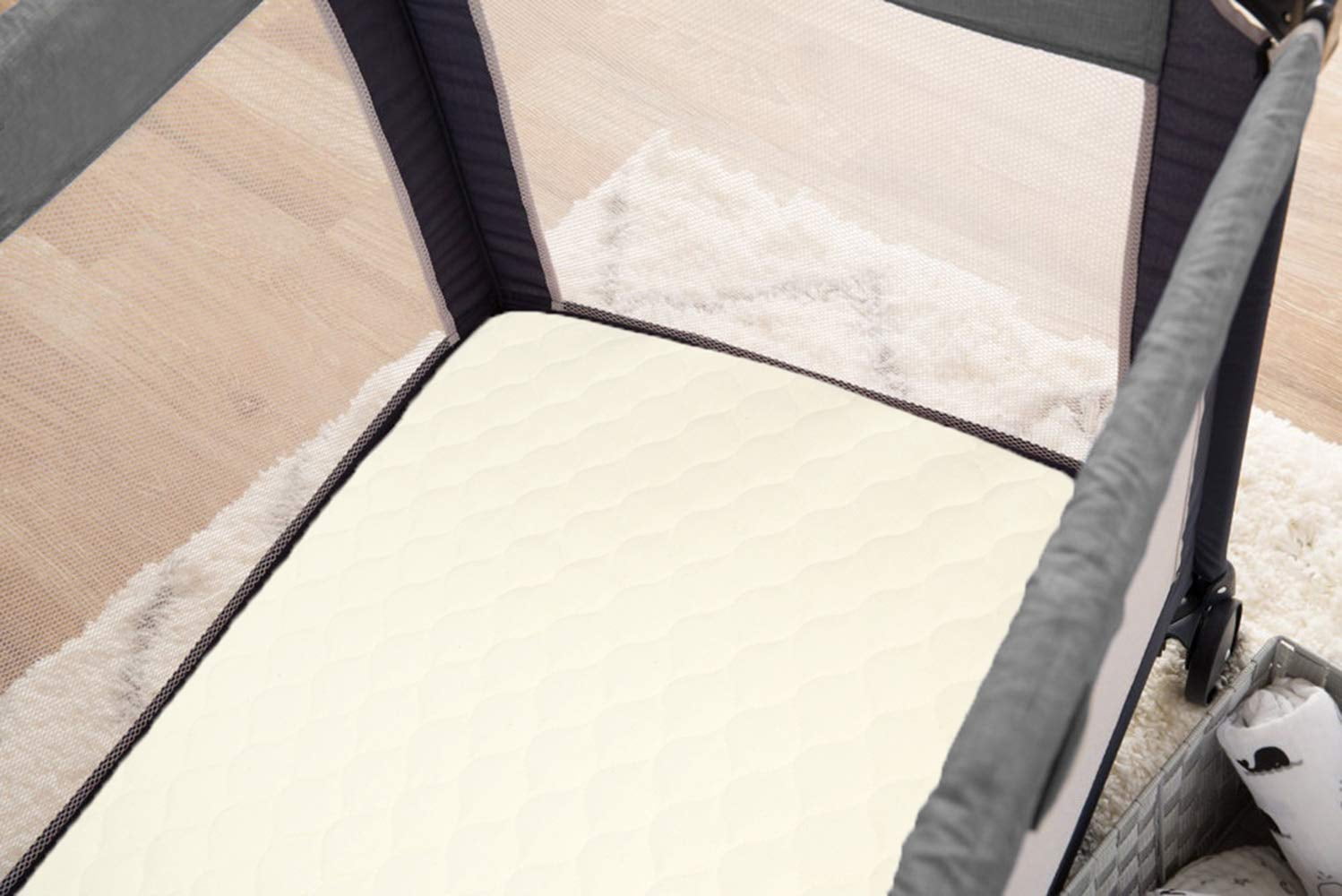 TL Care Waterproof Pack N Play Playard Mattress Protector, Quilted Fitted Protector Pad Cover Made with Organic Cotton Top Layer, 39" x 27"