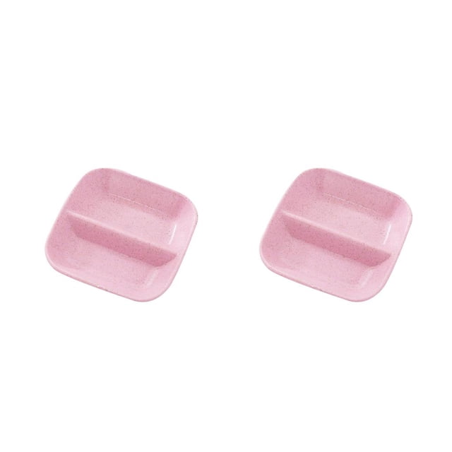 Transemion Plat à Épices en Paille Assiette Carrée Divisée Assiette à Sauces Assiette à Collations Plateaux de Rangement Soucoupe Récipient Alimentaire pour Raviolis Rose 2Ensemble