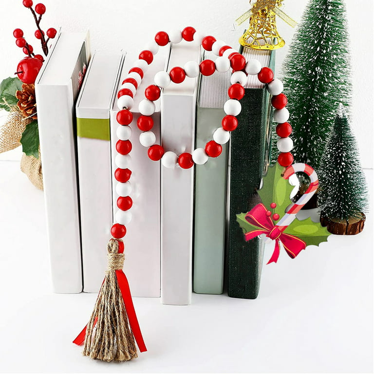 Farfi Christmas Wood Beads Garland with Tassel Classical Green and