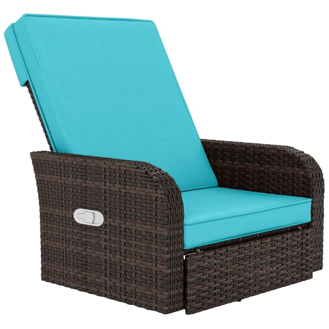 Outsunny Chaise Pivotante en Osier avec Coussin, Fauteuil Inclinable de Patio, Turquoise