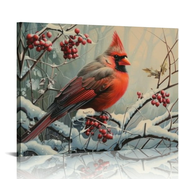 Creowell Cardinal Snow Berries Canvas Wall Art Home Decor Ready To Hang 16x12in