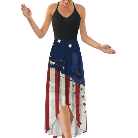 

Hvyesh Summer Dresses Women 2023 Plus Size Beach Maxi Dress Red White and Blue Graphic Crewneck Sundresses Short Sleeve Trendy Dresses Blue