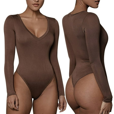 

Womens Jumpsuits V Neck Long Sleeve Shapewear Ultralight Bodysuit Jumpers for Women