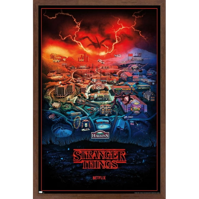 Netflix Stranger Things: Season 4 - Hawkins, Indiana Wall Poster, 22.375" x 34" Framed