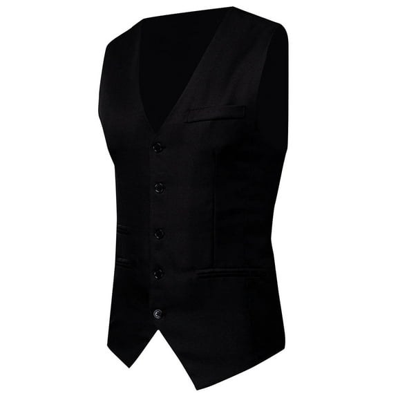 IROINNID Men's Sleeveless V-Neck Short Button Vest Solid Color Leisure Vest Single-breasted Slim Fit Jacket Business Waistcoat