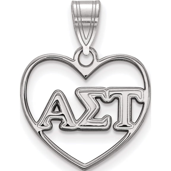 Sterling Silver Rh-Plated Logoart Alpha Sigma Tau Heart Pendant (21 X 17) Made In United States ss008als