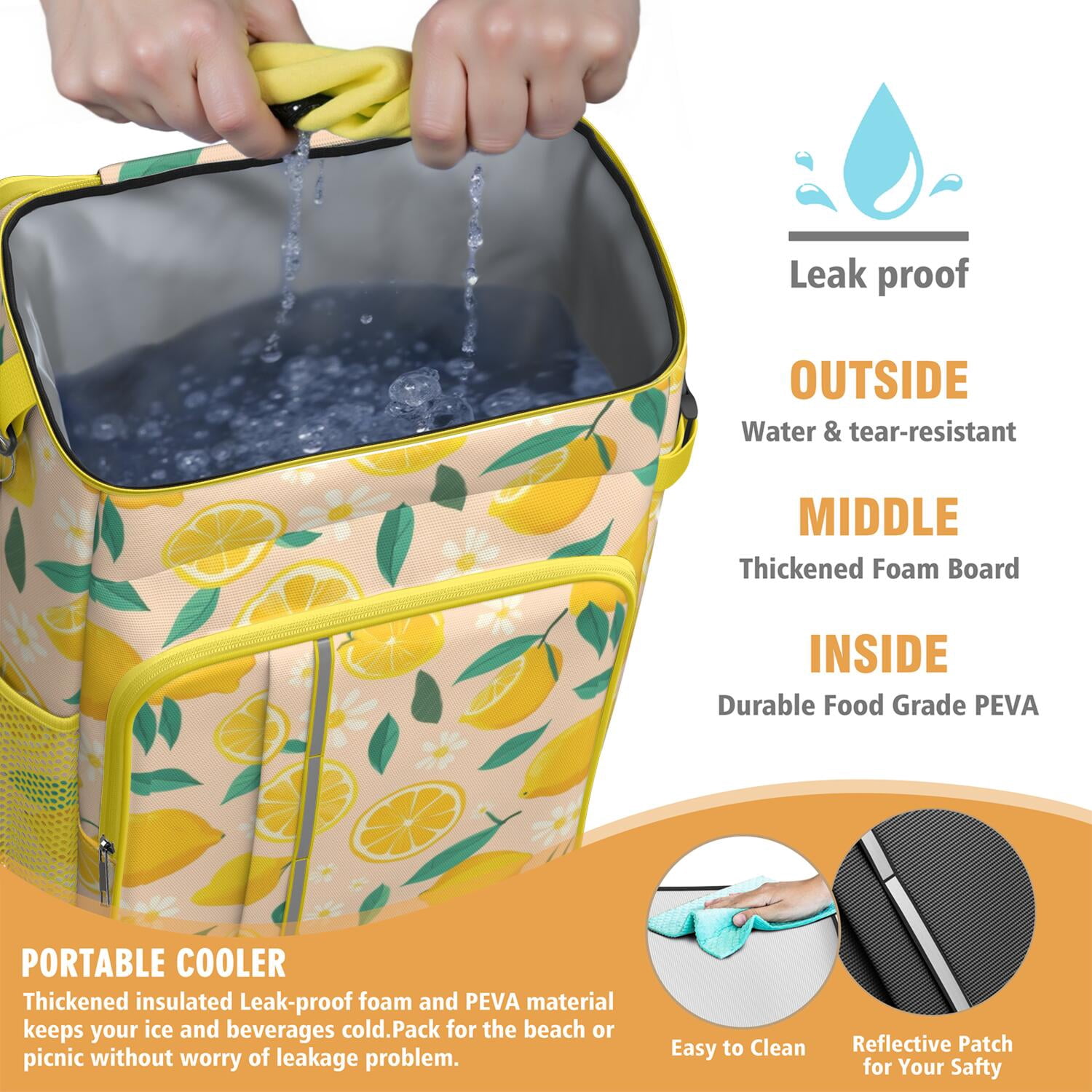 Travel Cooler Bag - Lemon Camping Beer Cooler Backpack with Bottle Opener- Waterproof Insulated Picnic Backpacks - Cooler Bag for Beach