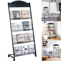AIWFL Floor Standing Magazine Rack, 4 Layer Brochure Display / Newspaper Stand Bookshelf with Casters for Living Room, Exhibitions, Shops, Offices