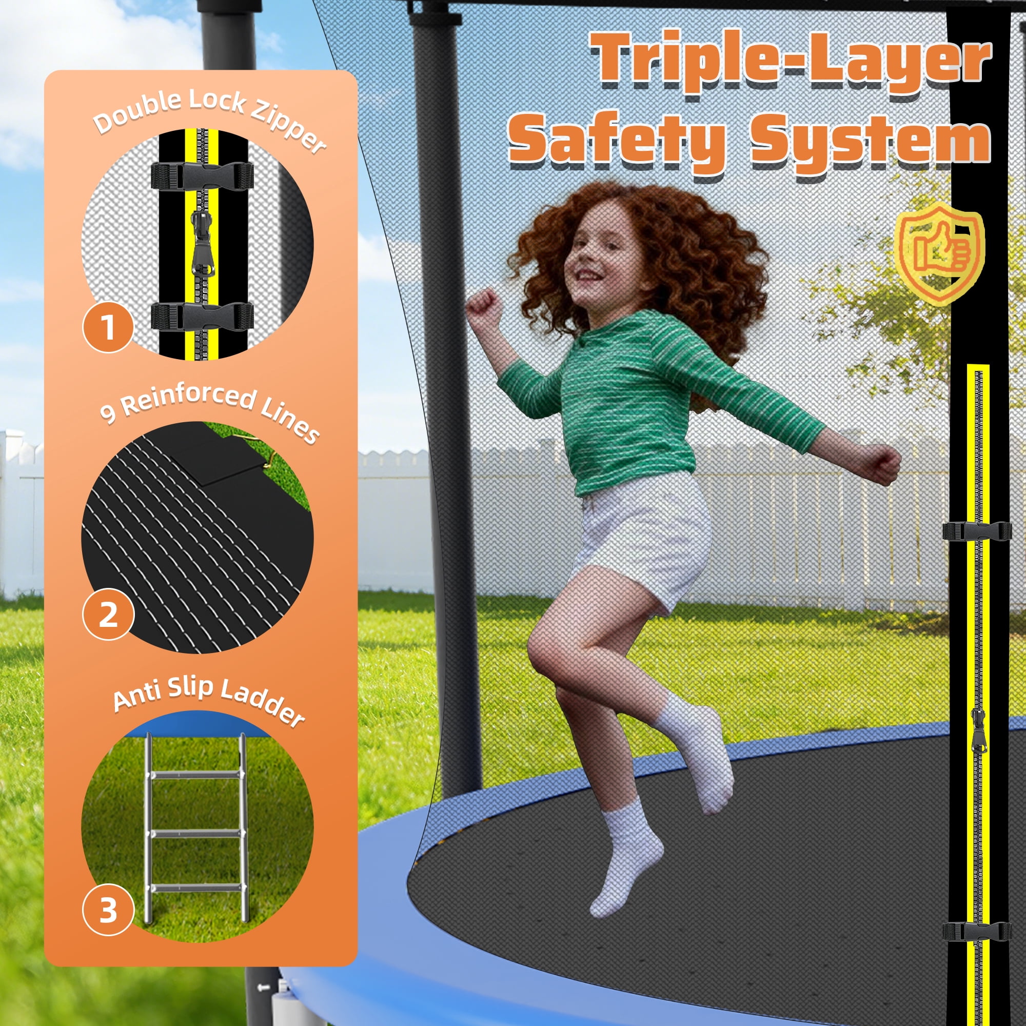 Fiziti Trampoline 12FT 14FT 16FT Trampoline for 4-5 Kids Adults with Basketball Hoop,Enclosure Net, Sprinkler, Light,Ladder,Socks, Outdoor Heavy Duty Round Trampoline