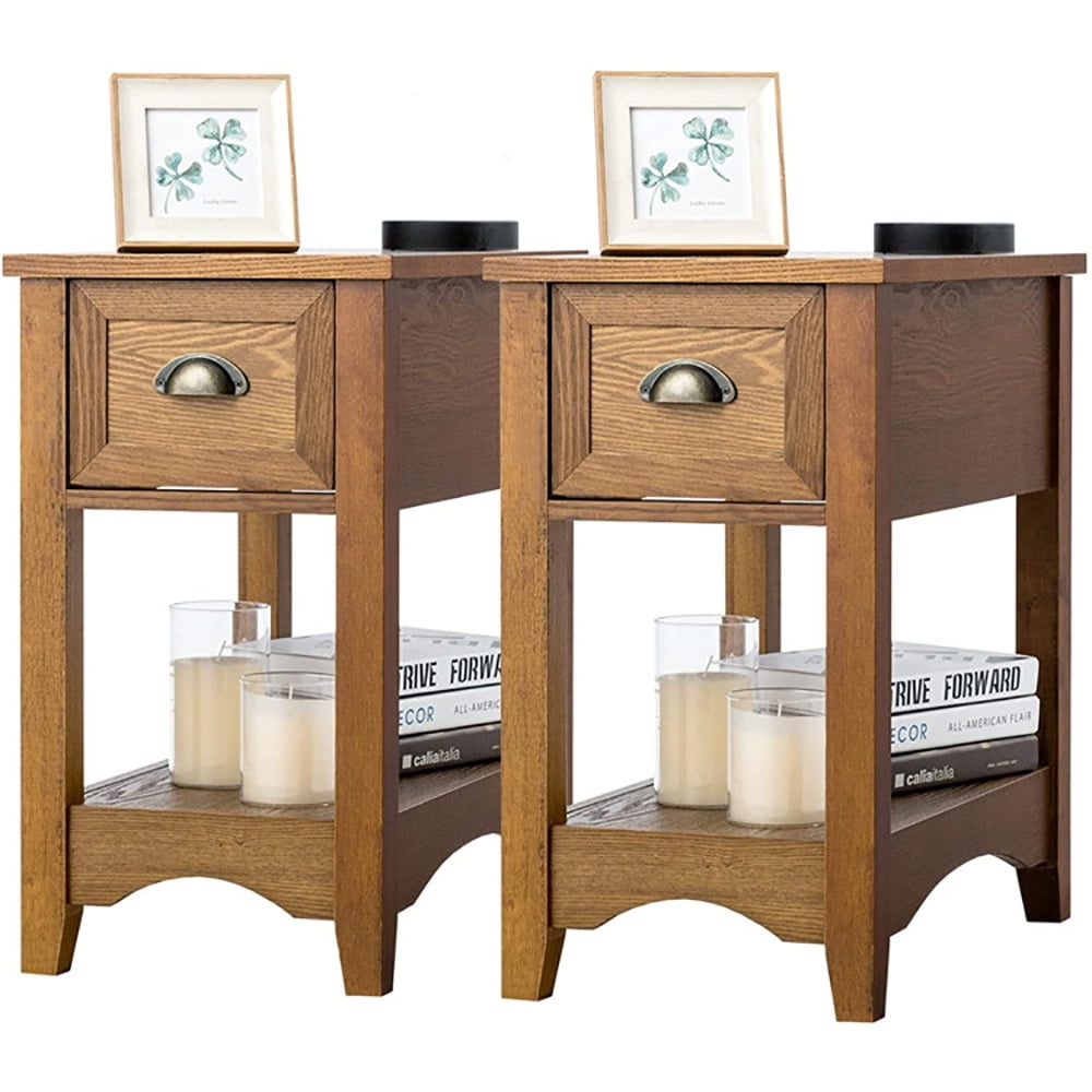 Finihen End Side Table, Set of 2 Contemporary Side End Table with Drawer, for Living Room, Bedroom, Natural Finihen End Side Table, Set of 2 Contemporary Side End Table with Drawer, for Living Room, Bedroom, Natural