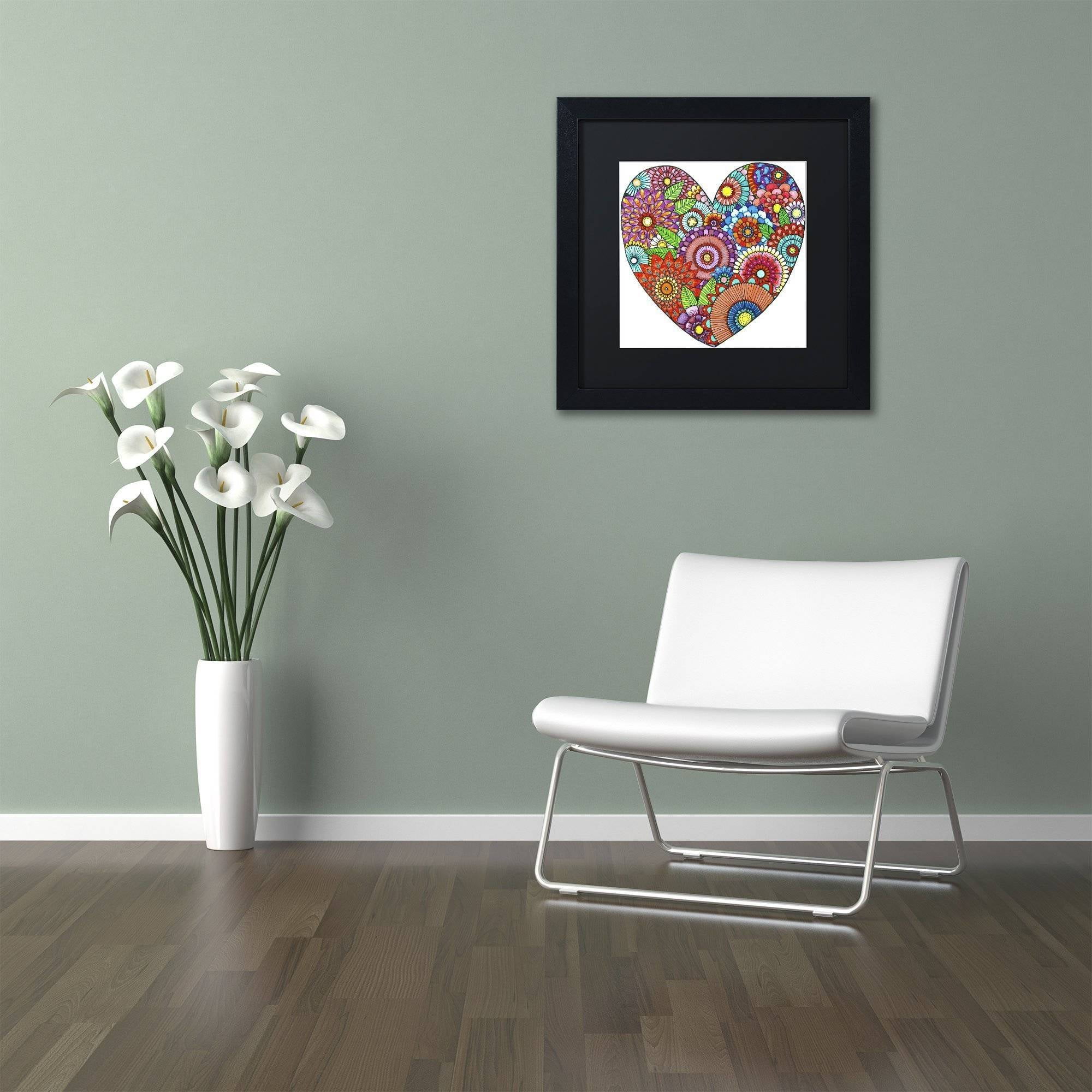 Trademark Fine Art "Floral Heart" Canvas Art by Hello Angel, Black Matte, Black Frame