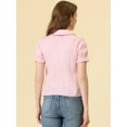 thumbnail image 4 of DARING DIVA Women's Puff Sleeve Peter Pan Collar Tie Neck Button-Up Shirt S Pink, 4 of 6