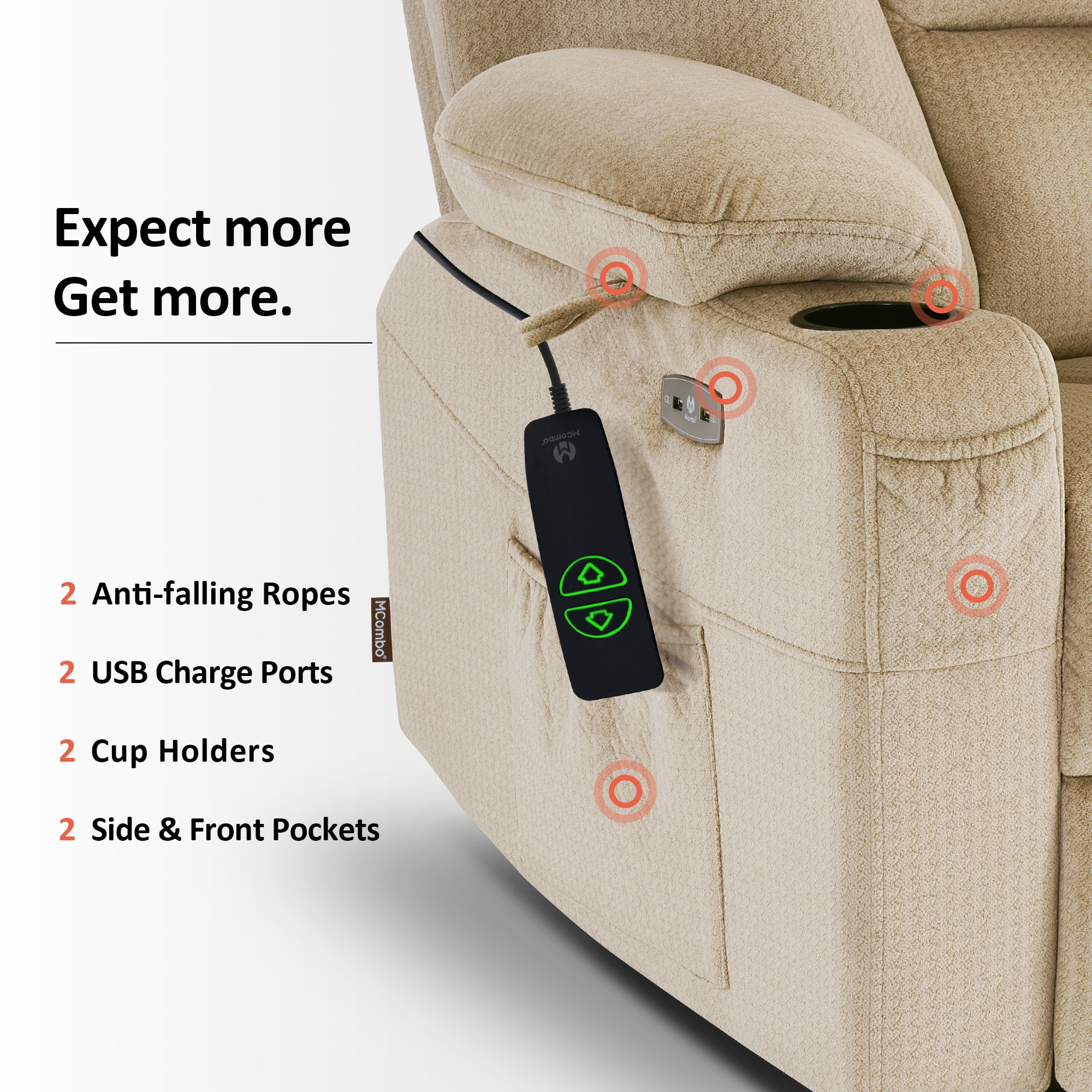 MCombo Oversized Power Lift Recliner Chair with 27.2'' Extra Wide Seat for Big and Tall Elderly People, Fabric R7541 (Beige, Large-Wide)