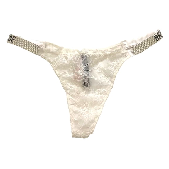 Victoria's Secret Very Sexy Bridal Shine Rhinestone Strap Thong Panty White Lace Size Medium NWT