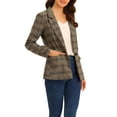 thumbnail image 4 of INSPIRE CHIC Blazers pour Femmes Revers Cranté Manches Longues un Bouton Blazer à Carreaux S Bleu Brun, 4 of 6