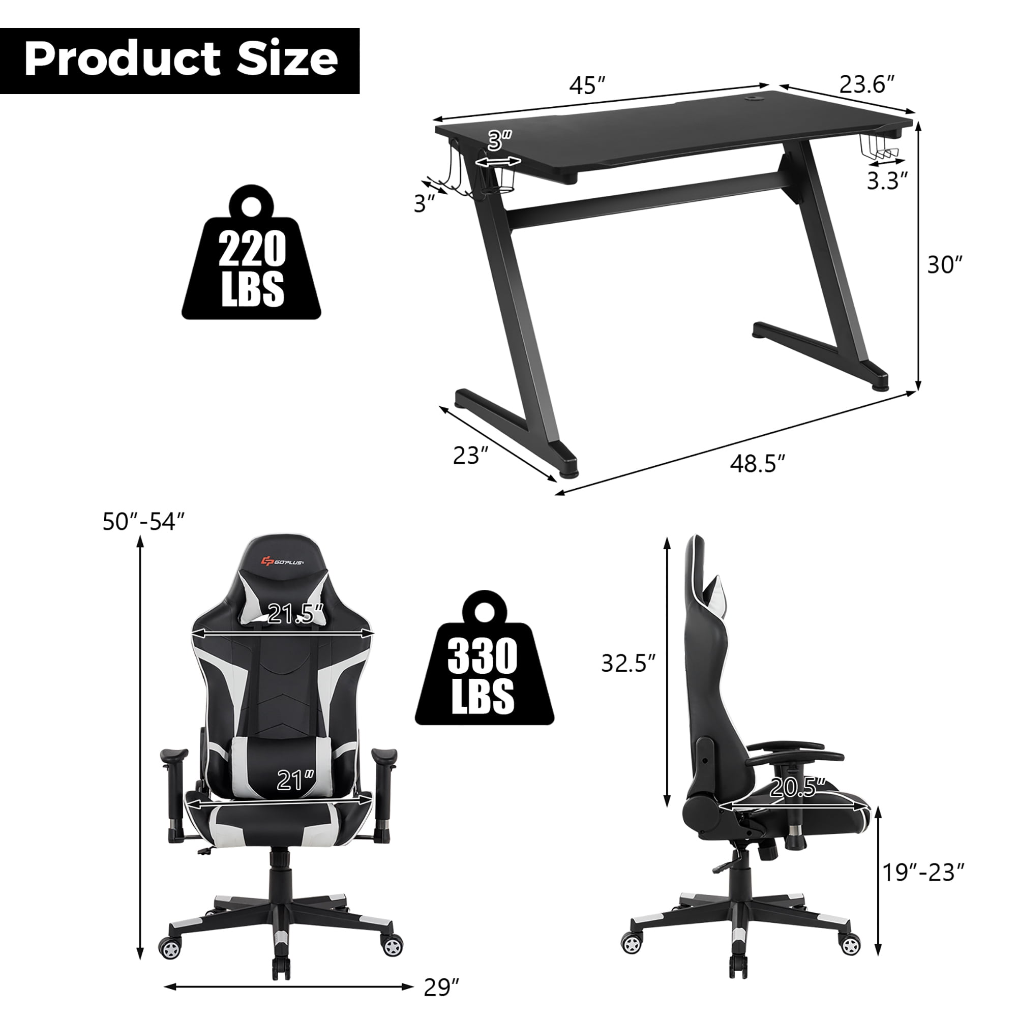 デスクチェア　Desk Chair / Gaming Chair Goplus Z-Shaped Racing Style Desk & Massage Gaming Chair Set for