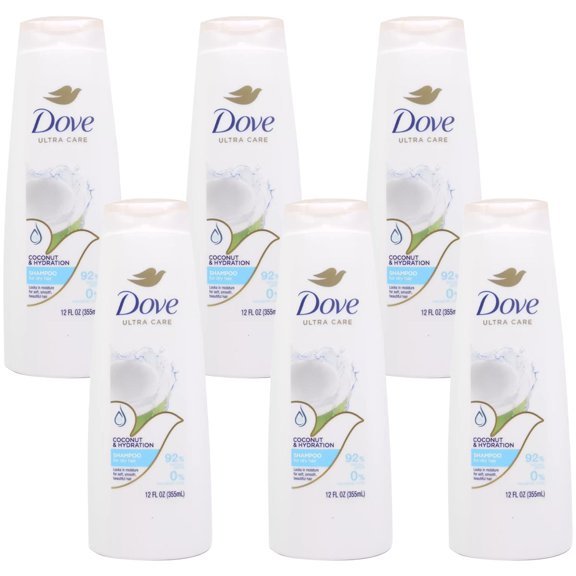 Pack of (6) Dove Ultra Care Coconut And Hydration Shampoo for Dry Hair - 12 fl. oz. (355mL)