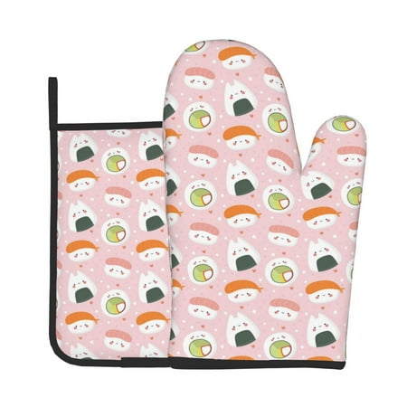 

Junzan Cute Sushi (2) Pattern Oven Mitts and Pot Holders 2 pcs Set Potholders BBQ Gloves Long Kitchen Oven Glove for Cooking Baking Grilling (2-Piece Set 11 Inch)