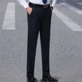thumbnail image 2 of Pantalones de traje elásticos de negocios fluidos con cintura elástica para hombre, pantalones de verano ajustados y drapeados con cinturón para hombre, sastrería social elástica, 2 of 5