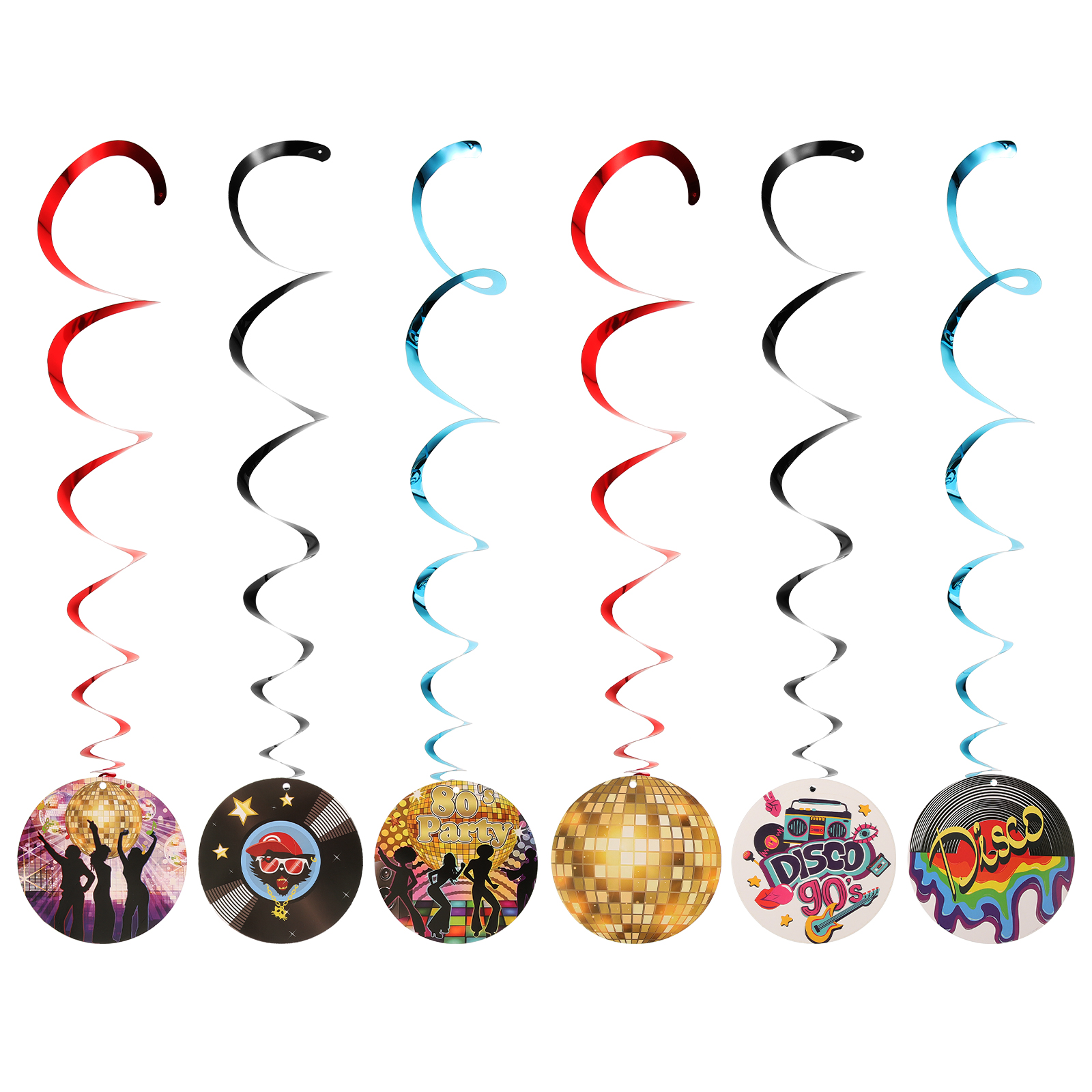 OUNONA 6pcs Hanging Swirls Disco Party Ceiling Hanging Decorations 80's Party Decorative Props