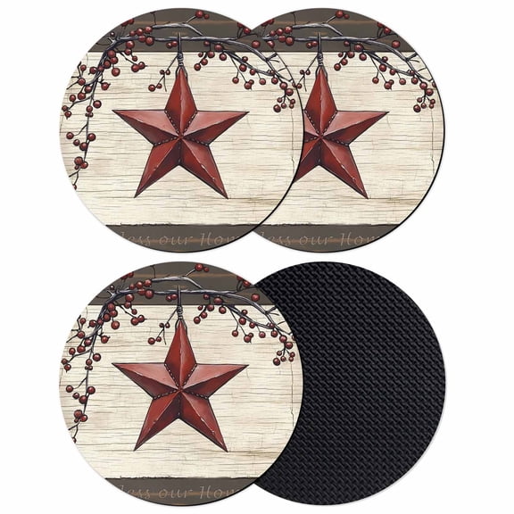 Texas Star Red Coasters Set of 4, Absorbent Coasters for Drinks, Farmhouse Berry Wooden Vintage Coaster for Desk Coffee Table Protection, Home Decor House Warming Gifts 4"