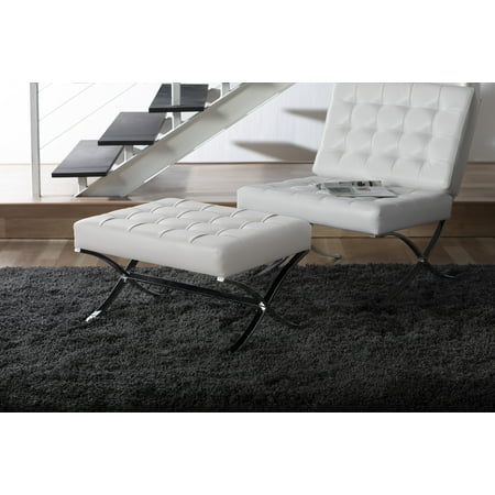 Bonded Leather Ottoman Studio Designs Home Atrium Square Tufted Ottoman in White Bonded Leather and Chrome Metal ()