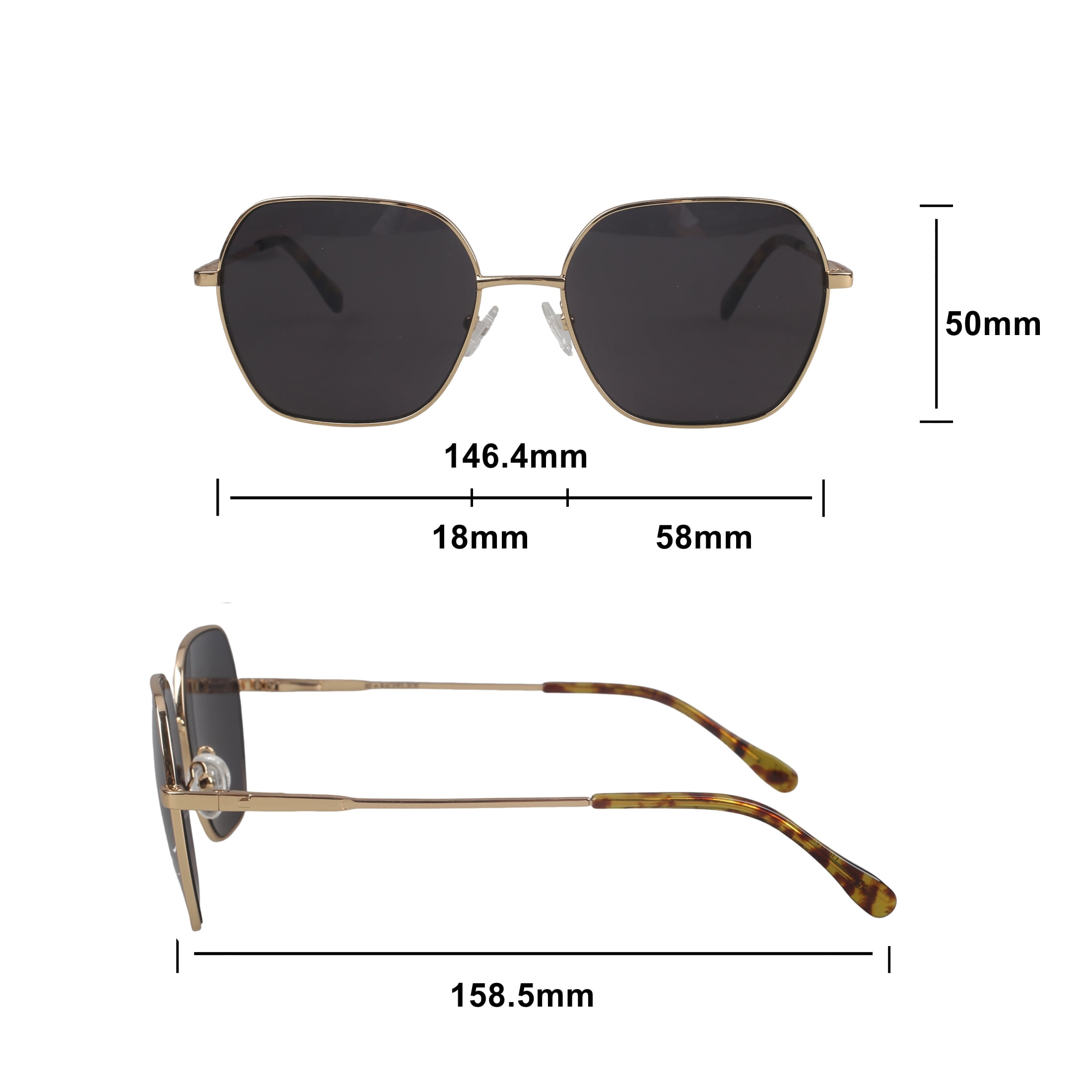 Women HS24 Gold Rush Sunglasses with Case in Full Rim Hexagon Frame