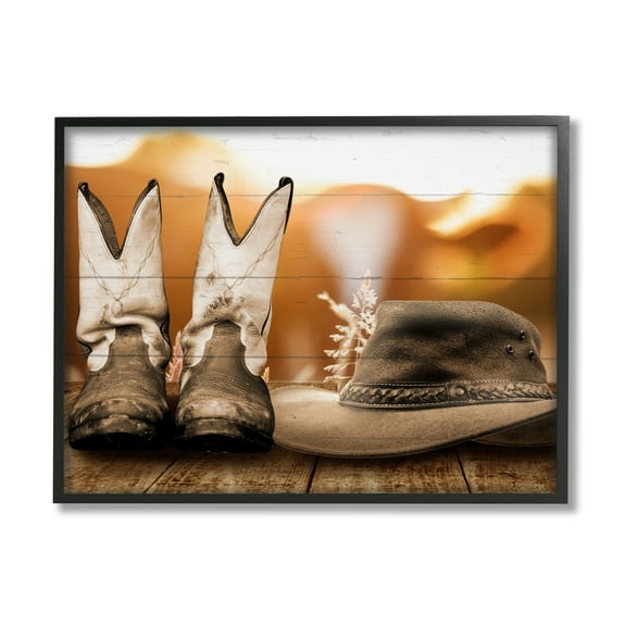 Stupell Industries Rustic Cowboy Boots Beauty & Fashion Painting Black Framed Art Print Wall Art, 14 x 11