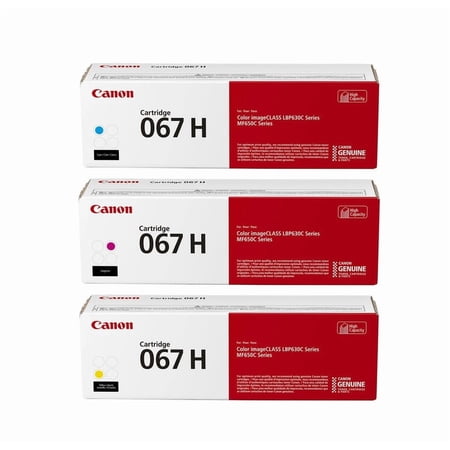 Canon 067H /067 Original Toner Cartridge High Yield C/M/Y 3-Pack Genuine For LBP633Cdw, LBP632Cdw, MF652Cdw, MF653Cdw, MF654Cdw, MF656Cdw.