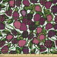thumbnail image 2 of Ambesonne Botany Fabric by the Yard Microfiber, Pinkish Blackberries Pattern, 5 Yards, Raspberry Lime Green, 2 of 2