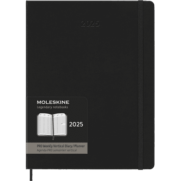 Moleskine PRO 12 Month 2025 Weekly Vertical Planner, Hard Cover, XL (7.5" x 9.75"), Black, 288 Pages