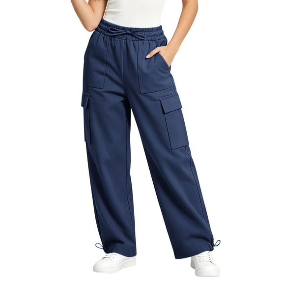 Gytharion Women's Plus Size Solid Color Cargo Pants Straight Leg Casual Trousers with Pockets Casual Athletic Work Pants