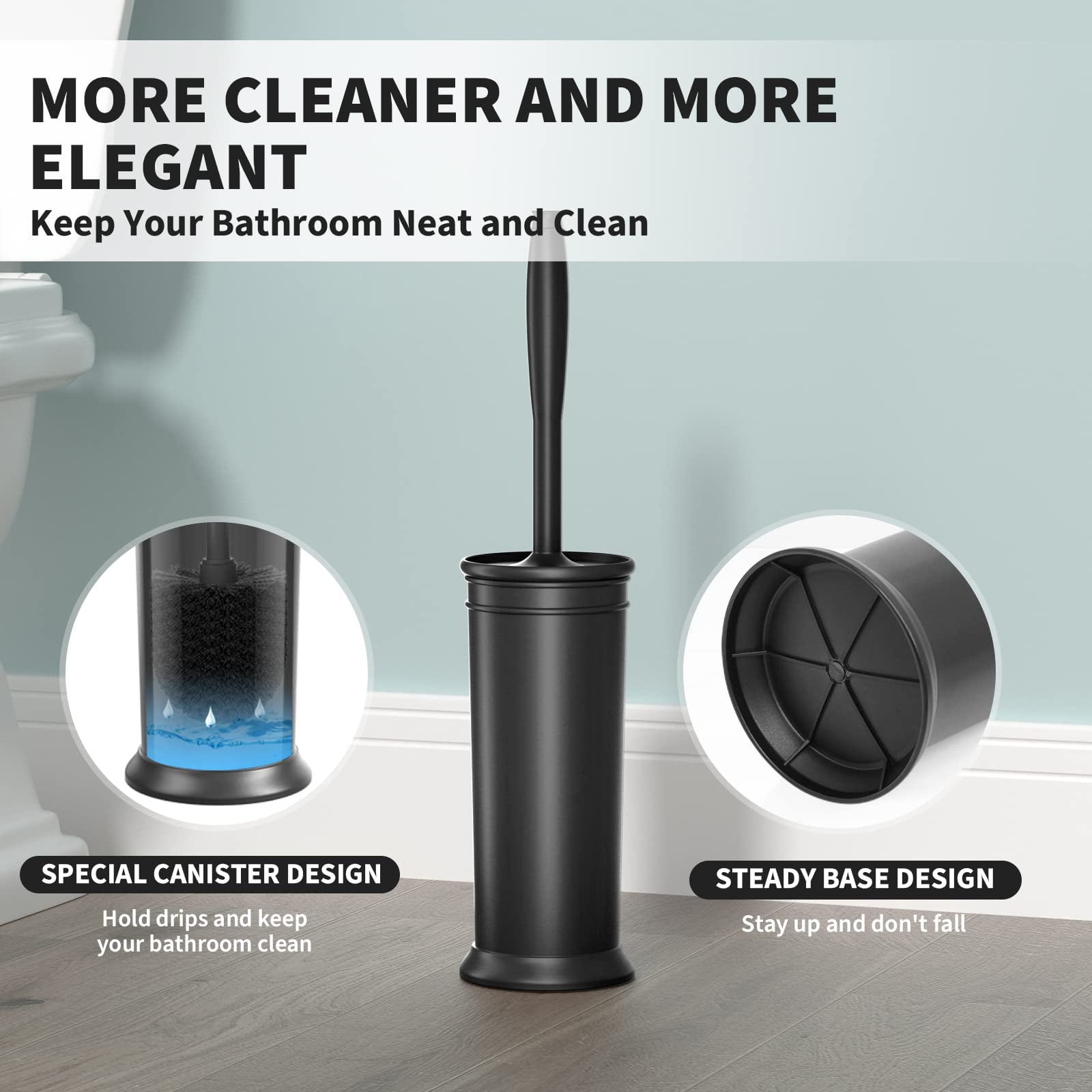 Toilet Brush and Holder 2 Pack, Toilet Bowl Brush with Extra Long Handle, Toilet Scrubber and Covered Holder, Toilet Brushes for Bathroom-Space Saving, Covered Brush, Durable, Deep Cleaning