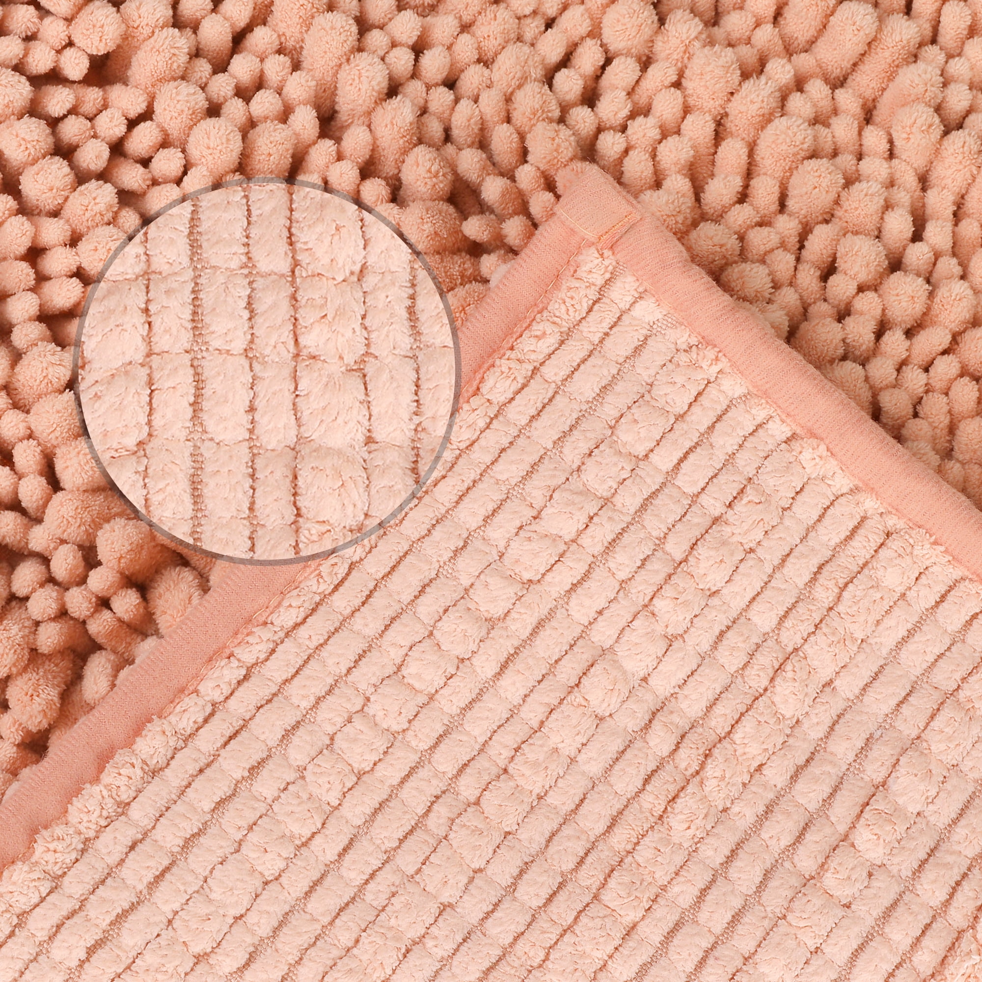 Unique Bargains Chenille Bathroom Rugs Non-Slip Bath Rugs Plain Washable Soft Shower Mat Pink 16" x 24"