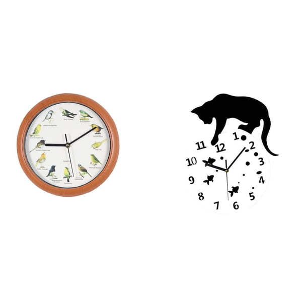 Reloj de pared,Reloj de pared con pájaro cantor Relojes de pared con pájaros,Relojes de pájaros con sonido Reloj decorativo que canta,Reloj de pared,Reloj de pared de gato para sala de