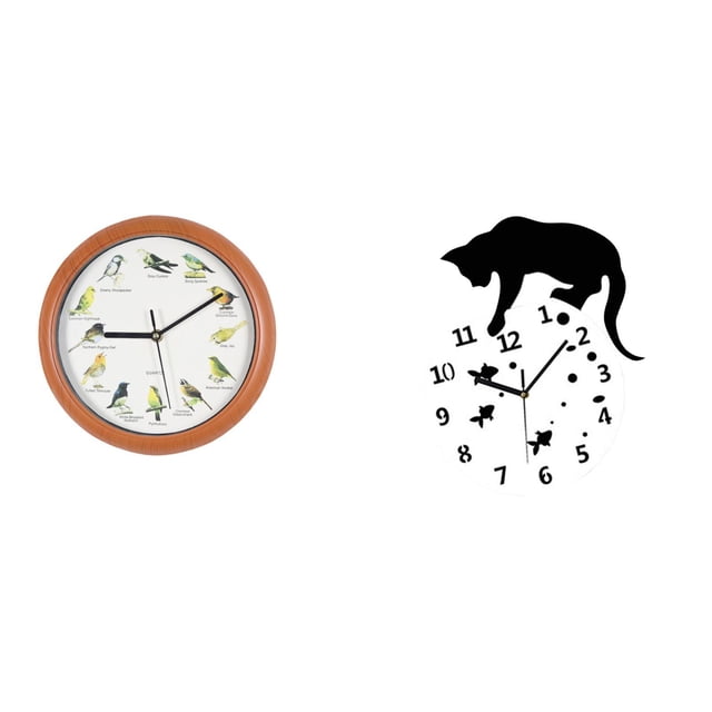 Reloj de pared,Reloj de pared con pájaro cantor Relojes de pared con pájaros,Relojes de pájaros con sonido Reloj decorativo que canta,Reloj de pared,Reloj de pared de gato para sala de