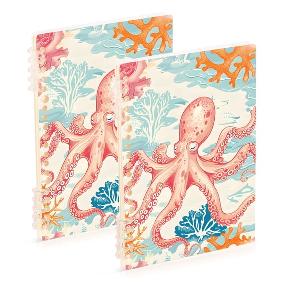 Octopus with Corals Ring Binder Notebook Journey Note Diary College Ruled Spiral Notebook Study Loose Leaf Paper A5 60 Pages