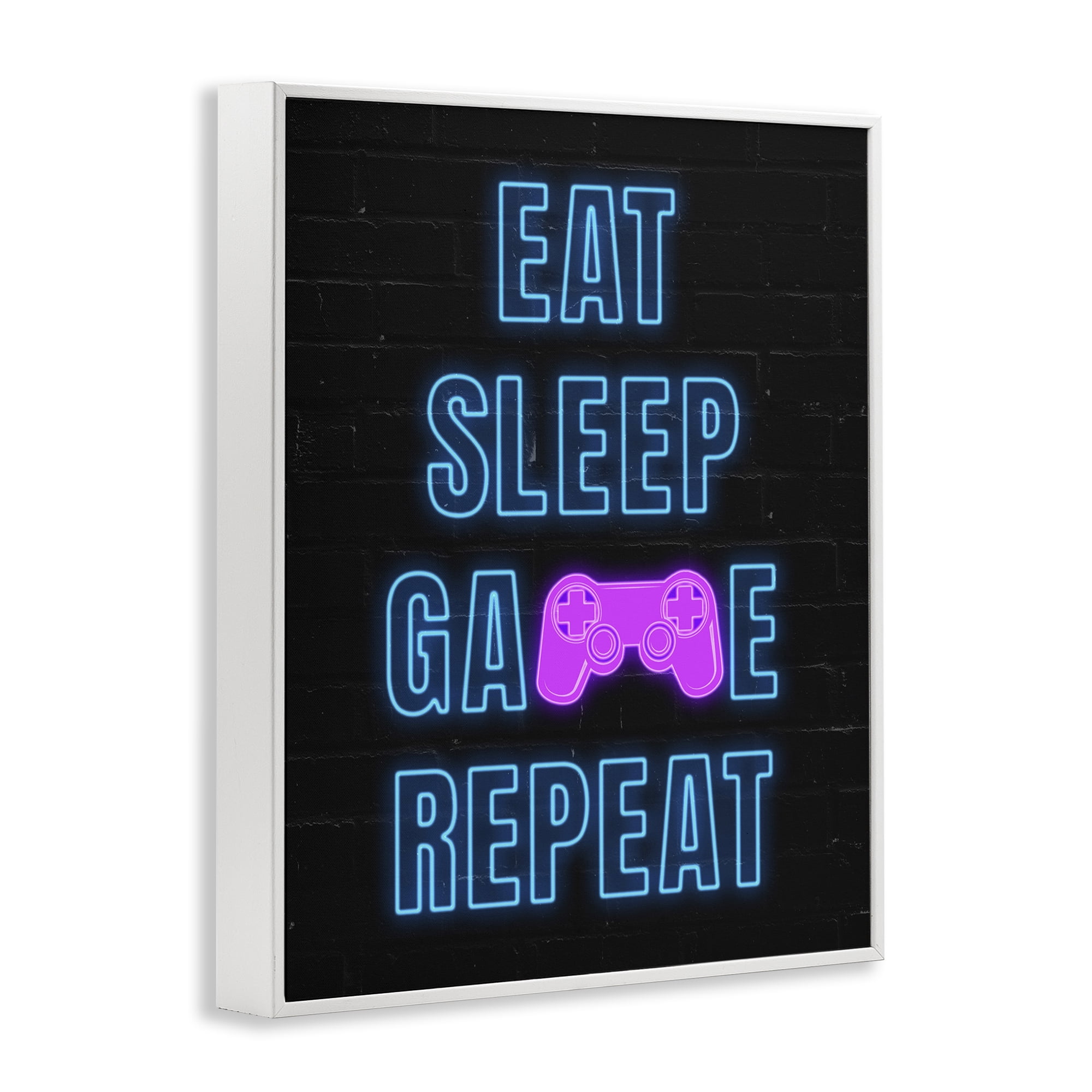 Stupell Industries Neon Gamer Lifestyle Typography Painting White Framed Art Print Wall Art, 16 x 20