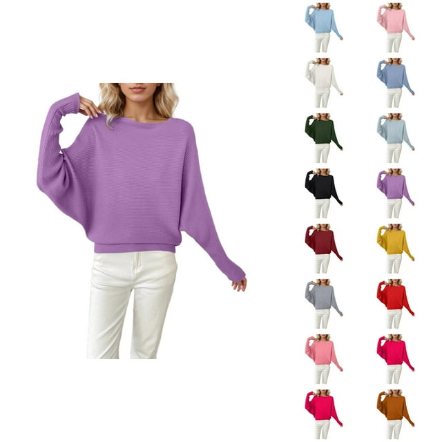 Chandails Surdimensionnés pour Femmes 2026 Mode Automne Hiver Manches Chauve-Souris Col Rond Tricot