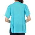 thumbnail image 2 of Sakkas Button Down Embroidered Short Sleeve Semi-Sheer Gauzy Cotton Top / Blouse - Turquoise - Large, 2 of 4